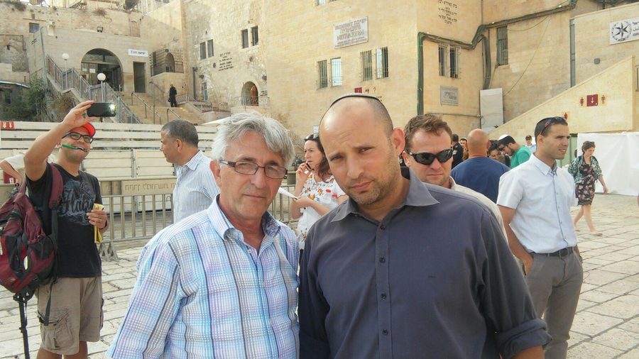 Max Benaim with community leader at the Kotel plaza